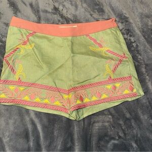 Strawberries & Champagne Linen Embroidered Green and Pink Women's Shorts Medium